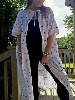 Womens' White & Navy Lightweight Duster Gown